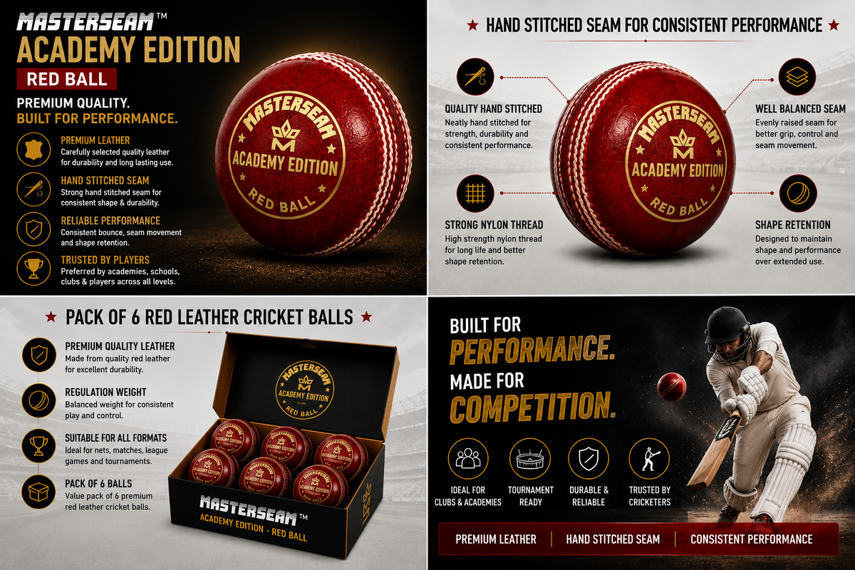 MasterSeam™ Academy Edition - Red Leather Cricket Ball - Box of 6