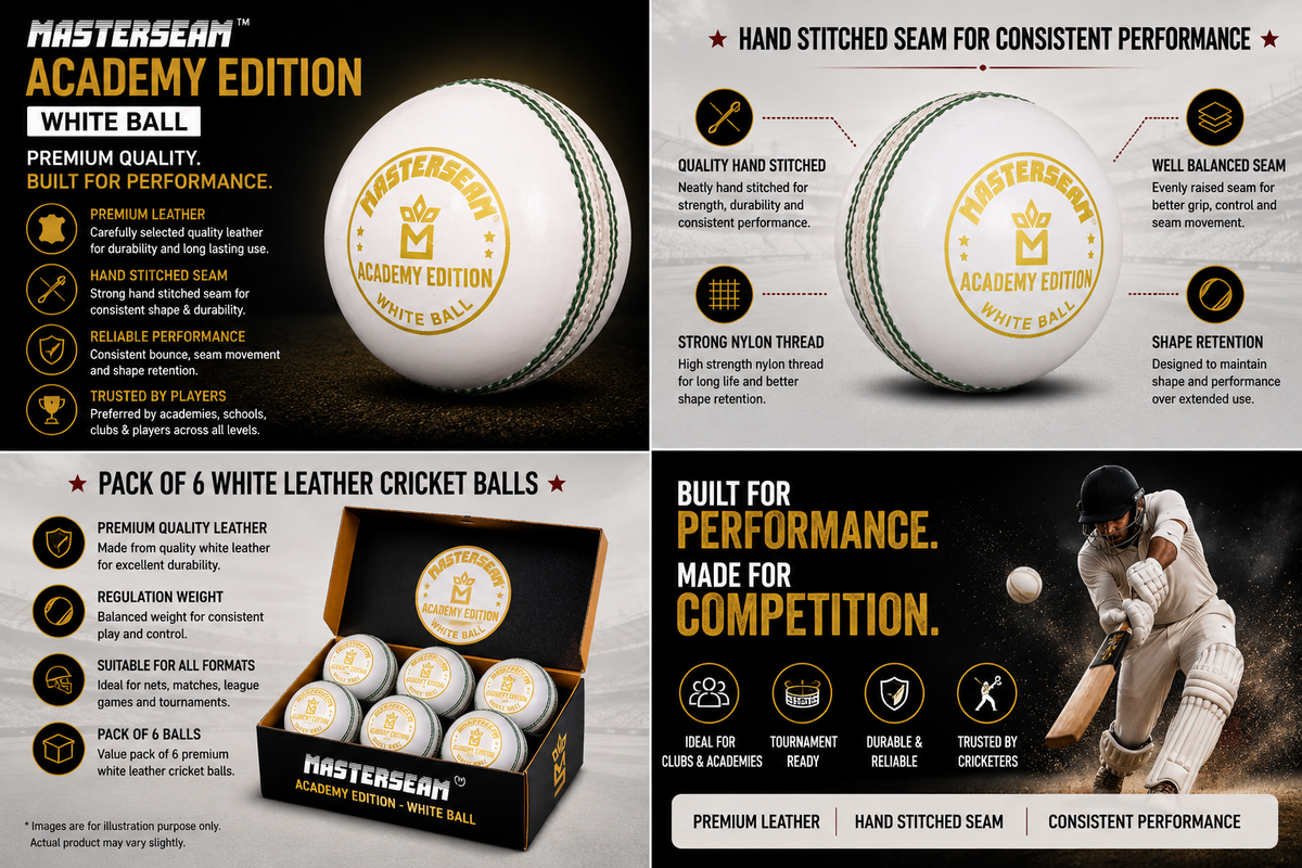 MasterSeam™ Pro Academy Edition – White Leather Cricket Ball - Box of 6