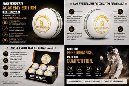 MasterSeam™ Pro Academy Edition – White Leather Cricket Ball - Box of 6