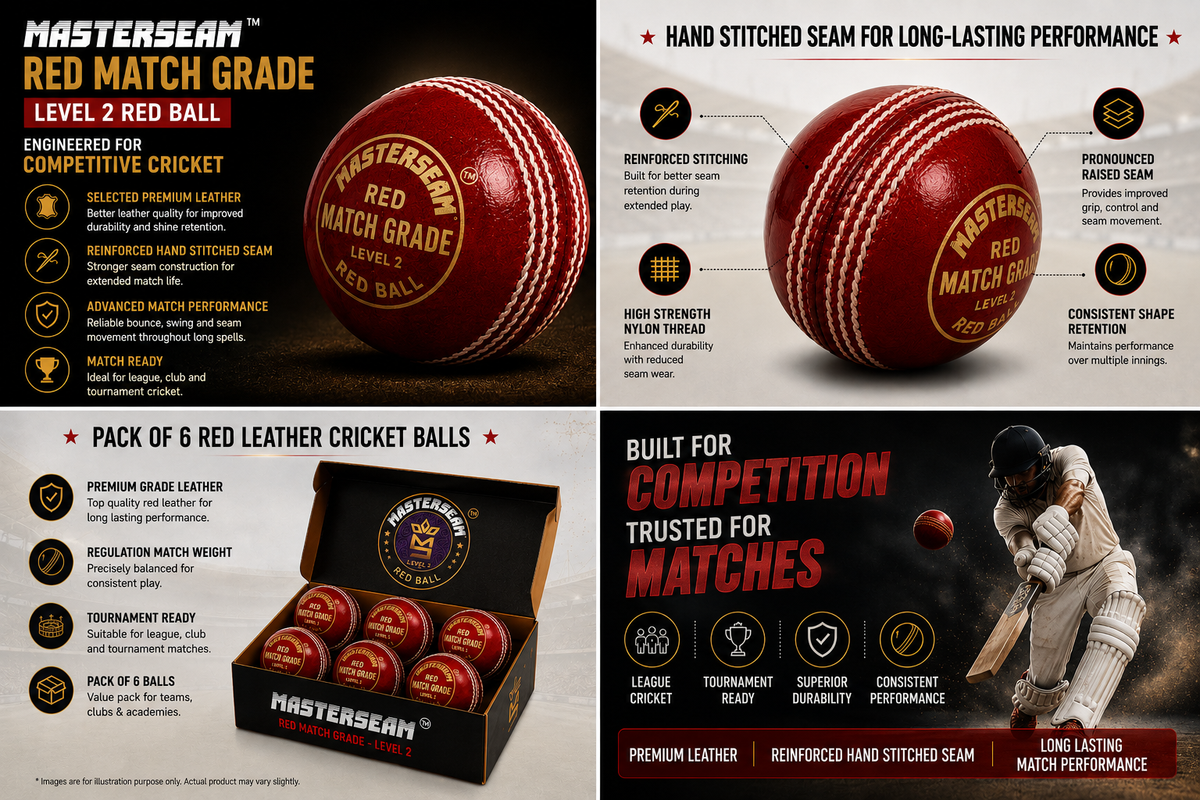 MasterSeam™ Match Grade Level 2 – Red Leather Cricket Ball - Box of 6