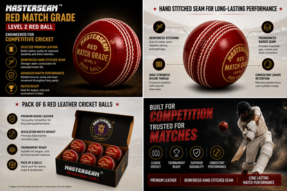 MasterSeam™ Match Grade Level 2 – Red Leather Cricket Ball - Box of 6