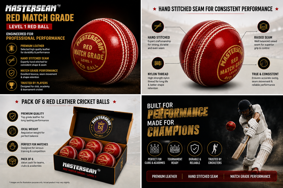 MasterSeam™ Match Grade Level 1 – Red Leather Cricket Ball - Box of 6