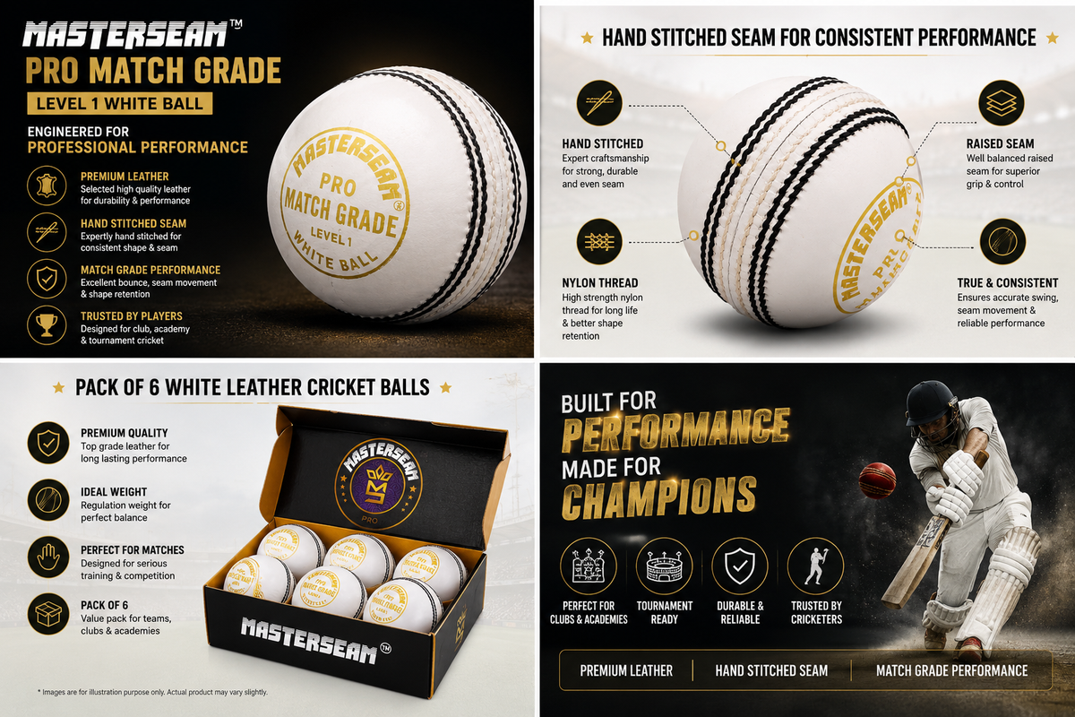 MasterSeam™ Pro Match Grade Level 1 – White Leather Cricket Ball - Box of 6