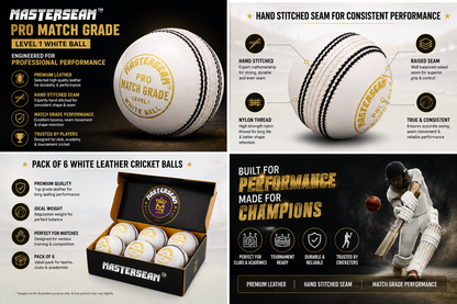 MasterSeam™ Pro Match Grade Level 1 – White Leather Cricket Ball - Box of 6
